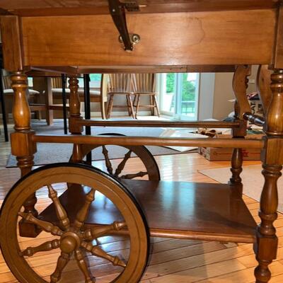 Wooden Table on Roller Wheels Side Extensions