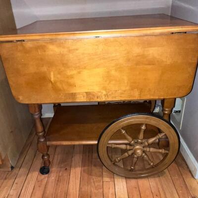 Wooden Table on Roller Wheels Side Extensions