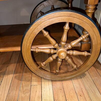 Wooden Table on Roller Wheels Side Extensions