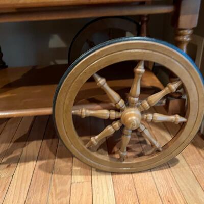 Wooden Table on Roller Wheels Side Extensions