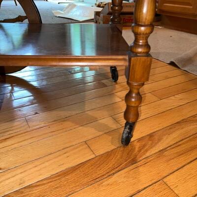 Wooden Table on Roller Wheels Side Extensions