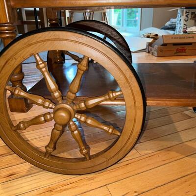 Wooden Table on Roller Wheels Side Extensions