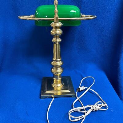 Classic Brass Bankers Desk Lamp with Green Glass Shade
