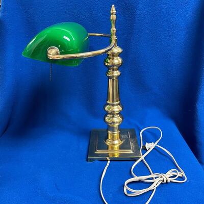 Classic Brass Bankers Desk Lamp with Green Glass Shade