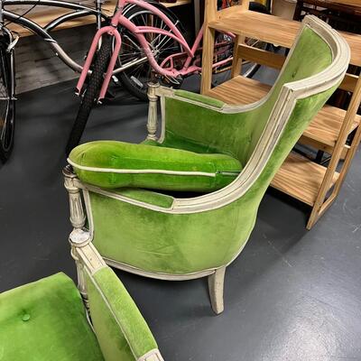 A Pair of Lime Green Velvet Chairs 