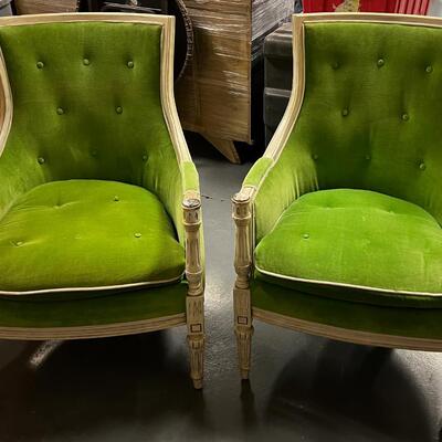 A Pair of Lime Green Velvet Chairs 