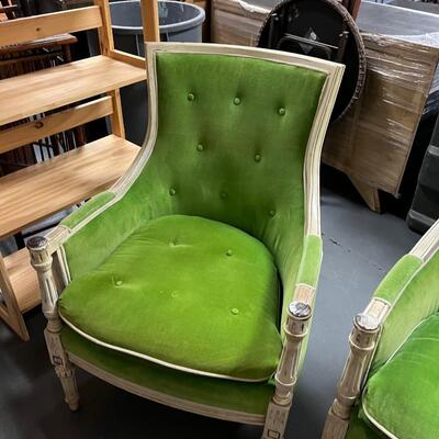 A Pair of Lime Green Velvet Chairs 