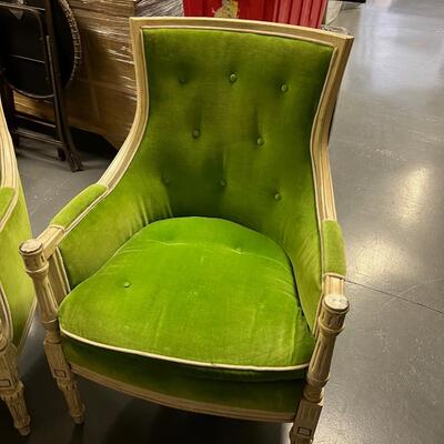 A Pair of Lime Green Velvet Chairs 