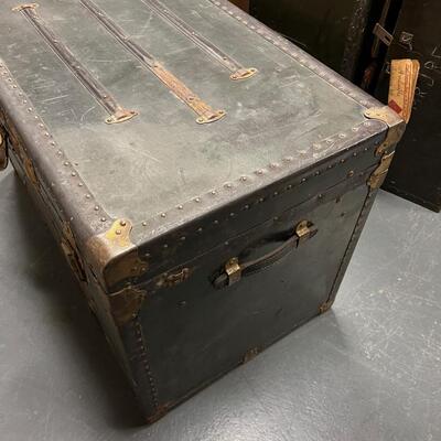 Steamer Trunk with Metal Trim Green