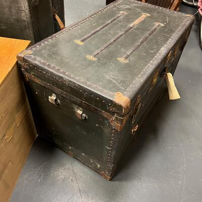 Steamer Trunk with Metal Trim Green