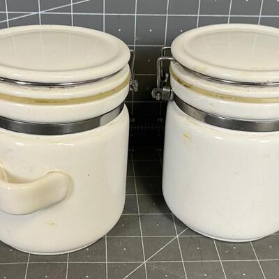 2 White Canisters with Locking Lids 