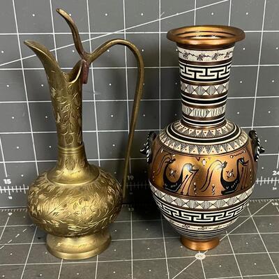(2) Copper and Brass Vases 