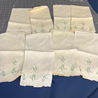 8 Hand Embroidered Napkins, Antique 