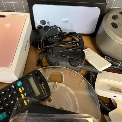 Tray of Electronics; MP3, Cables, Clock Sound Machine 