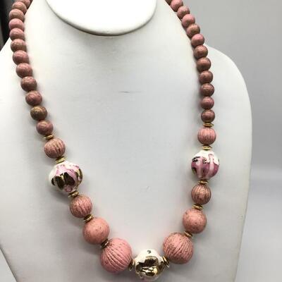 Beautiful  Vintage Japan Pink Gold Ceramic Beaded Necklace