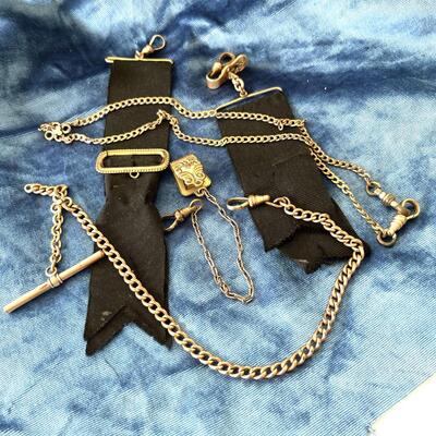 LOT 103  GROUP OF VICTORIAN WATCH CHAINS & MOURNING RIBBON FOBS