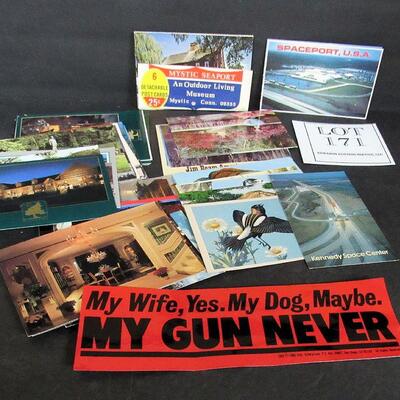Lot of Postcards and Gun Bumper Sticker