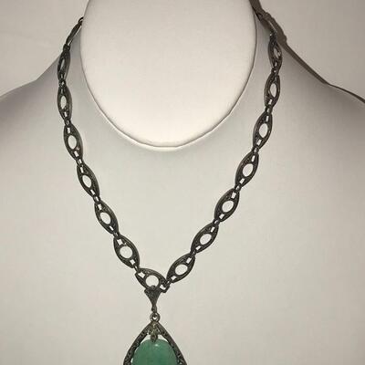 Sterling ,Marcasite Chain with Malachite Pendant