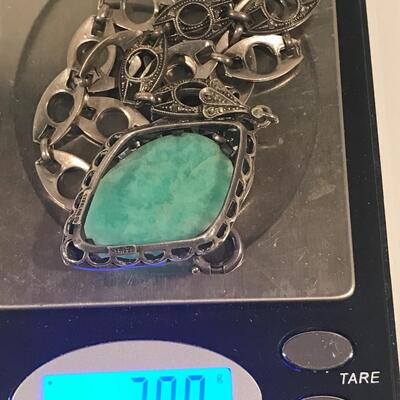 Sterling ,Marcasite Chain with Malachite Pendant
