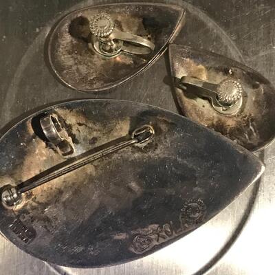 Alpaca & Abalone Sagittarius Zodiac Pin & Earrings Signed XOLA  1970s