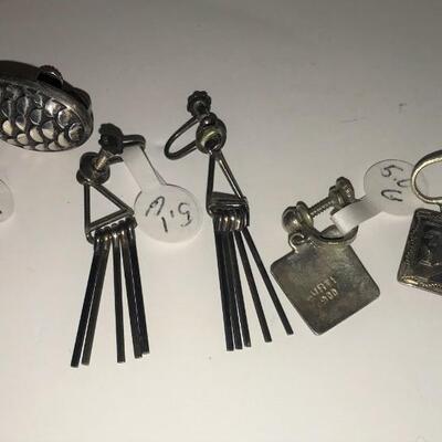 Mixed Sterling Lot  ~ Denmark Pin & Pin Part & 3 Pairs Earrings and 2 Sterling Rings ~ Size 7