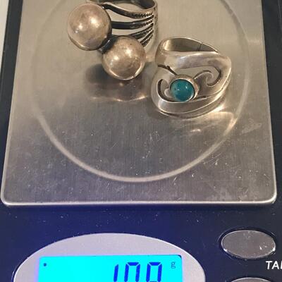 Mixed Sterling Lot  ~ Denmark Pin & Pin Part & 3 Pairs Earrings and 2 Sterling Rings ~ Size 7