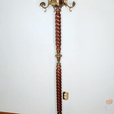 BEAUTIFUL WOOD & BRASS COAT/ HAT RACK