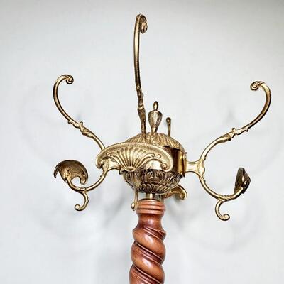 BEAUTIFUL WOOD & BRASS COAT/ HAT RACK