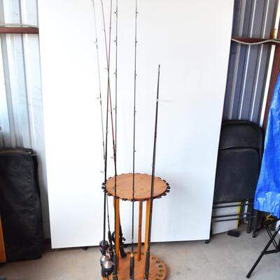 Fishing Pole Holder with 6 Rods and 5 Reels