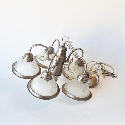 Hampton Bay 5-Light Chandelier - Brushed Nickel - Frosted Ribbed Glass Shades