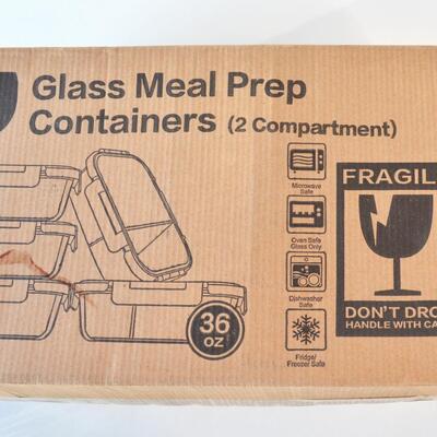 Mcirco Glass Meal Prep Containers - Divided - 36 ozs. - Set of 5 - NEW in Box