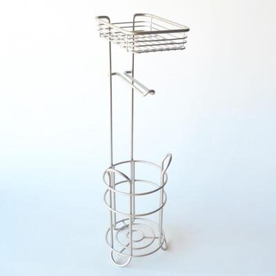 Toilet Paper Storage Floor Stand - Satin Silver Metal 23" Tall