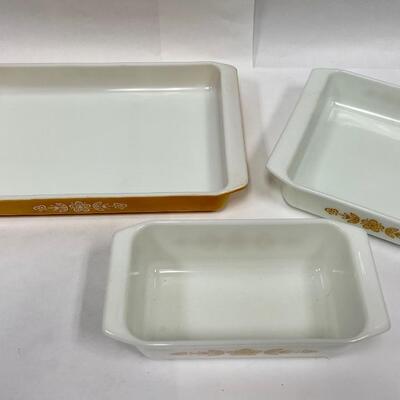 Vintage Pyrex Casserole Baking Dishes Butterfly Gold 3 Piece Set