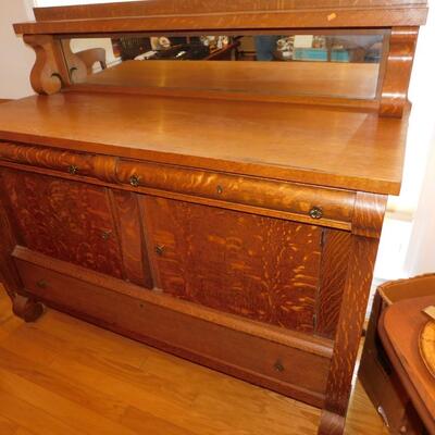 Antique Oak Buffet Sideboard Server with Mirror CLEAN!