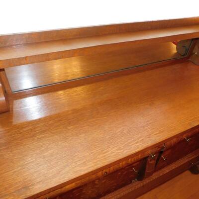 Antique Oak Buffet Sideboard Server with Mirror CLEAN!