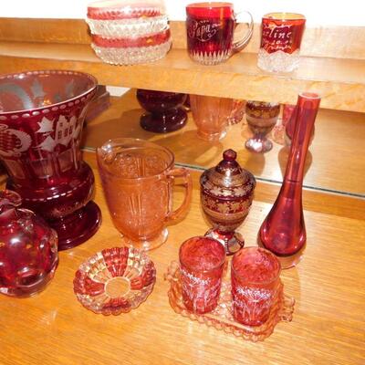 LARGE GLASSWARE LOT Ruby Cut Clear, Ruby Flash, Cranberry, Crystal Mary Gregory +++