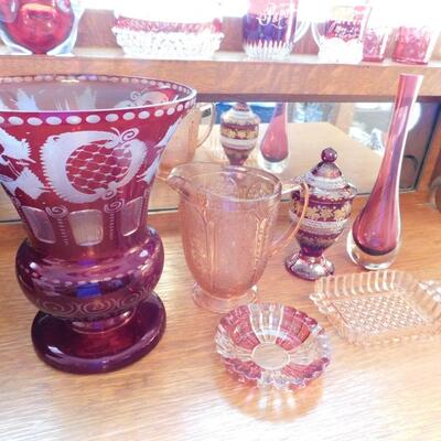 LARGE GLASSWARE LOT Ruby Cut Clear, Ruby Flash, Cranberry, Crystal Mary Gregory +++