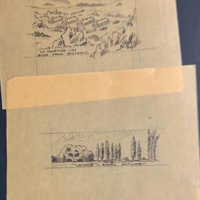LOT:7G: Large Lot of Pen Sketches 2 Colored and the smaller one on Sketch Paper