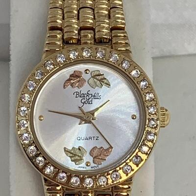 LOT 78R: 12K Gold Leaves Black Hills Woman's Watch w/Inlay Crystal Face