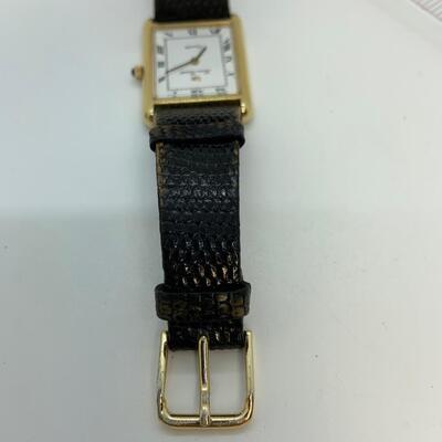 LOT:2: Lucien Piccard 14k Gold Watch with Black Leather Band