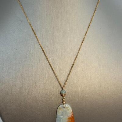 LOT:7:  Natural Carved Bi Colored Jade Pendant Necklace