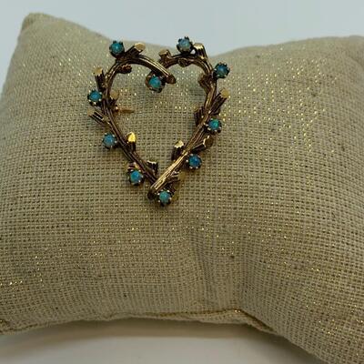 LOT:12: Antique Victorian Heart Shape Brooch/Pendant with turquoise seed beads