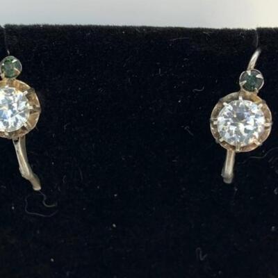LOT:18: Vintage Cubic Zirconia Sterling Pierced Drop Earrings