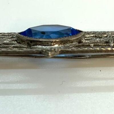 LOT:27: Sterling  Deco Lace EdwardIan Style Gemstone Bar Pin/ Brooch