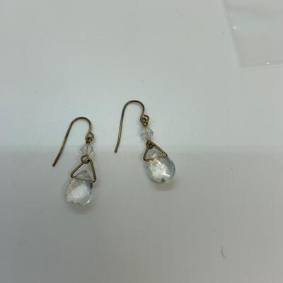 LOT:32: Freshwater Pearl 7” crystal Bracelet : Mother of Pearl 2” Fork and Knife Pin Set and 1 1/2 “ Drop Crystal Earrings