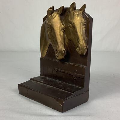 921  Vintage Armored Bronze Bookend of Horses