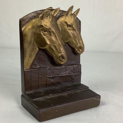 921  Vintage Armored Bronze Bookend of Horses