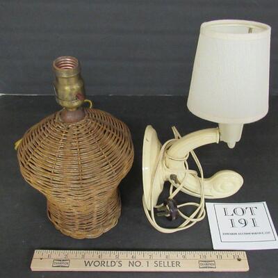 Art Deco Plastic Wall Light Works and Old Wicker Lamp
