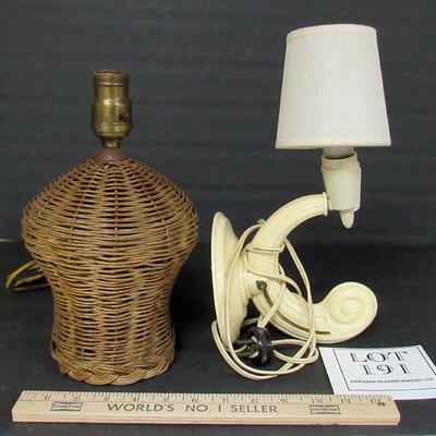Art Deco Plastic Wall Light Works and Old Wicker Lamp