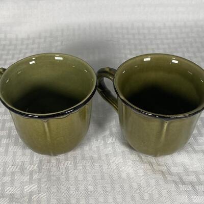 Olive Green and Black Stoneware Coffee Cup Mugs